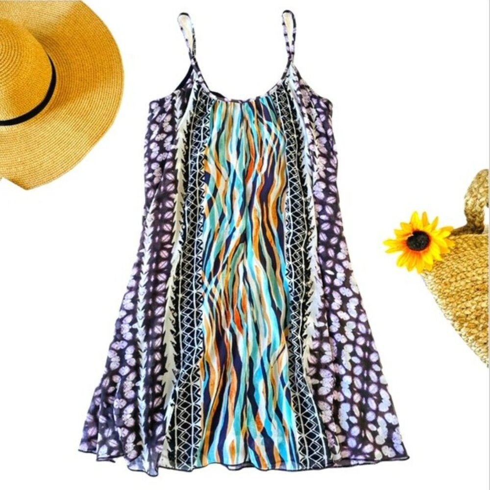 Express Boho Sleeveless A-Line Mini Dress Multicolor Sundress Beach Vacation XS - Picture 13 of 13